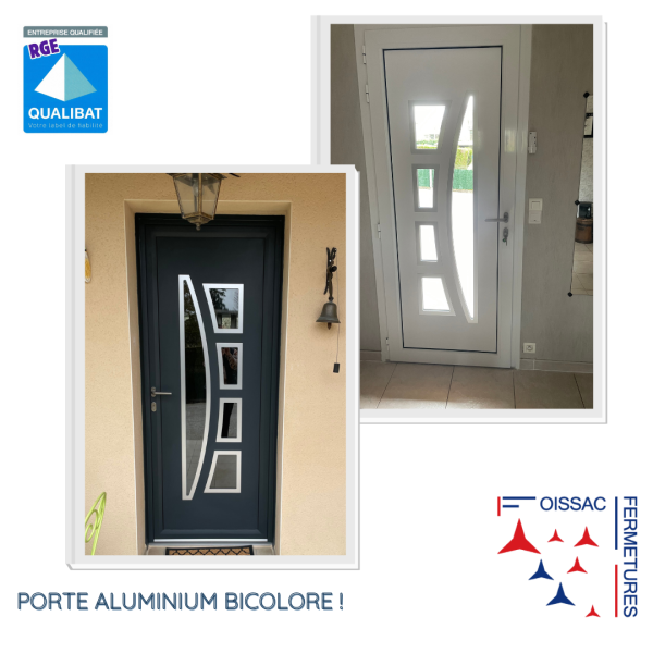 Remplacement d'ancienne porte par une porte d'entrée aluminium bicolore à Souillac (46) dans le Lot