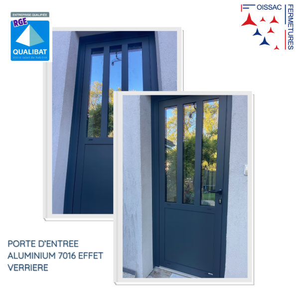Vente et installation de porte d'entrée vitrée en aluminium gris anthracite à Nailloux (31) en Haute-Garonne 