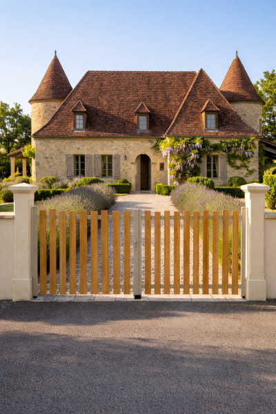 Vente et pose de portail en aluminium imitation bois à Calviac en Périgord (24)