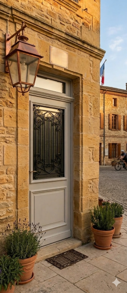  Installation de porte d'entrée bois sur mesure à Domme (24) en Dordogne