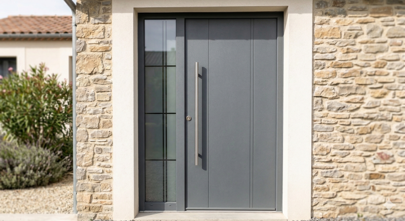  Pose de porte d'entrée en mixte bois alu à Gourdon par un menuisier RGE