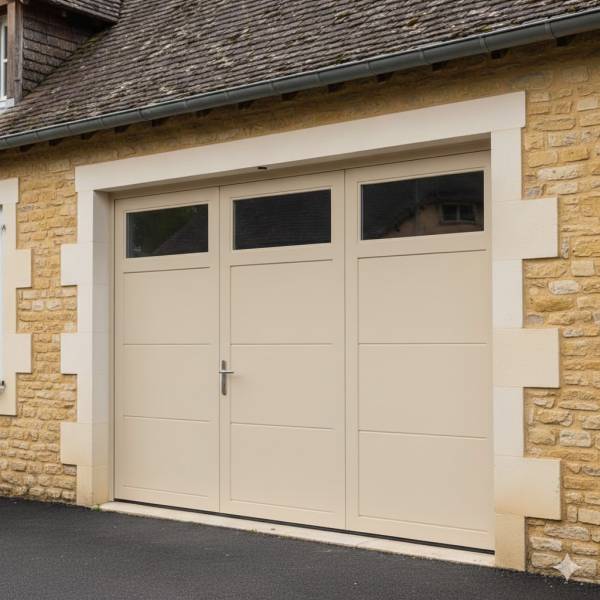 Porte de garage battante 3 vantaux aluminium beige à Goudon dans le Lot (46)